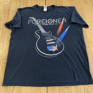 Vintage Foreigner Tour T-shirt 2014 Y2K Rock Band Shirt Black Graphic 2-sided XL